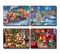 Manqyi 4 Piezas Christmas 5D Diamante Pintura, 5D Diamond Painting Kits de Navidad, Kits de Pintura de diamantes 5D Navidad, Diamond Art Christmas, Diamond Painting Kit Para Decoración 30X40 cm