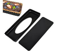 Manqyi Molde Rectangular Antiadherente Tarta Quiche Pan, Molde Rectangular para Tarta Acero Carbono, con Base Extraíble, para Pasteles, Quiches, Muffins Galletas, Negro, 35,6x14,5x3 cm