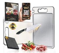 MANROVID® Tabla De Cortar Acero Inoxidable 304 PREMIUM + QR Con 30 Recetas | Tabla De Cortar SIN BPA | Tabla Acero Inoxidable Cocina | Ideal para Carne, Pan, Verduras y Frutas (36cm x 25cm)