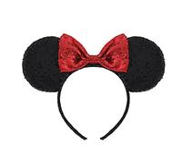 Manshui 1 pieza diademas con orejas de ratón y lazo de lentejuelas para niñas y mujeres, diademas para disfraz de Cosplay de lentejuelas de doble cara, tocados (Lazo de Lentejuelas Rojas)