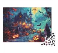 Mansión del Terror Halloween Rompecabezas de 1000 Piezas para Adultos Vista de Mansión Embrujada de Halloween de Ensueño Robusto Vibrante Desafiante Alivio de Estrés 38x26cm/1000pzs