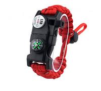 MansWill - Pulsera de supervivencia ajustable, 20 en 1, kit de supervivencia en caso de urgencia con luz impermeable SOS, brújula, silbato, mechero, etc., rojo