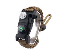 MansWill - Pulsera de supervivencia ajustable, 20 en 1, kit de supervivencia en caso de urgencia con luz impermeable SOS, brújula, silbato, mechero, etc., marrón
