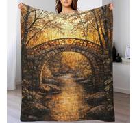 Manta acogedora con diseño de Puente de Piedra y Bosque otoñal para Adultos, Ideal como decoración del hogar, Coche o la Abuela, 180 x 200 cm.