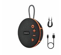 Manta Altavoz Bluetooth portátil con radio FM, manos libres, TWS, micrófono integrado, color negro y naranja, incluye cable USB-C y cable de audio de 3,5 mm