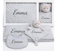 Manta Bebe Personalizada con DouDou Bordado para Recien Nacidos Lavable Suave Regalo Bebe Niña/o Personalizado Set Mantita + Dou Dou + Babero con Nombre Personalizado Canastilla BabyShower mibebestore