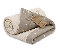 Manta bebe polar Manta para todo el año 100x75 cm invierno doble cara - minky algodón calentita suave mimosa infantil recién nacido - manta cuna carrito Oeko-Tex Beige con estrellas blancas