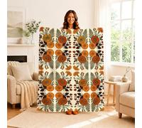 Manta bohemia de caléndula con estampado botánico floral retro, 101,6 x 127 | Patrón estético vintage de flores silvestres, manta de sofá, paleta de colores otoñales terrosos, accesorio acogedor para