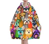 Manta cálida y acogedora con estampado de perros Schnauzer de aceite, manta gruesa de franela con capucha con mangas y bolsillo gigante, Negro, 320g flannel