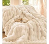 Manta Cama 90 y Sofá Grande Suave Esponjosa y Cálida, Manta de Pelo Sintético con Reverso Sherpa para Cama 150 e Invierno para Silla Picnic o Playa Perro Gato(A-White,47" X 79"/120 X 200cm)