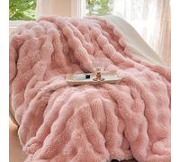 Manta Cama 90 y Sofá Grande Suave Esponjosa y Cálida, Manta de Pelo Sintético con Reverso Sherpa para Cama 150 e Invierno para Silla Picnic o Playa Perro Gato(A-Pink,62" X 79"/150 X 200cm)