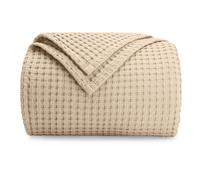 Manta Comfy Cubs 100 % algod n con tejido gofrado, transpirable, suave y ligera. Ideal para sof cama o sof cama (color arena: 274 x 228 cm).