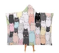 Manta con capucha de gato lindo para llevar puesta de forro polar, manta de felpa suave para adultos y niños, acogedora ropa de descanso para camping, sofá, noches de cine, Multicolor, 60x80inch