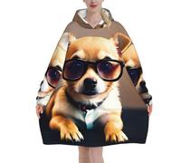 Manta con capucha de manga larga con diseño de perro chihuahua, con diseño de gafas de perro, manta de franela de gran tamaño, manta con capucha para regalo