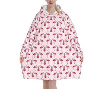 Manta con capucha y estampado de piña y flamenco rosa, de gran tamaño, para invierno, Navidad, Año Nuevo, Negro, 320g flannel