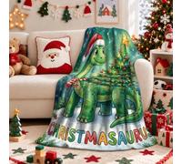 Manta con cita navideña de dinosaurio, 101,6 x 127 cm | Fantástico arte de dinosaurios, mantas peludas, detalles de temporada para el hogar, decoración acogedora de sala de estar