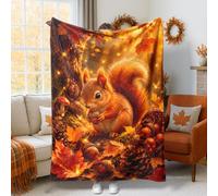 Manta con diseño de ardilla, color naranja otoñal, con diseño de bellota y piñas, cobija peluda, acogedora, ligera, decorativa, para sofá, cama, oficina, escritorio, sala de estar, 60 x 80 pulgadas