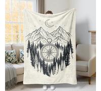 Manta con diseño de brújula, aventura, naturaleza, montañas, árboles, otoño, color negro, peluda, acogedora, ligera, decorativa, para sofá, cama, dormitorio, silla, coche, reclinable, 50 x 60 pulgadas