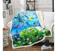 Manta con diseño de peces tropicales para la vida marina, manta con temática de océano para niños y niñas, manta de forro polar con patrón de animales subacuáticos, manta Sherpa para decoración de ha