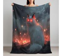Manta con Estampado de Surrealista, 220 x 270 cm, Rojo Carmesí Mantas Microfibra Fácil Cuidado Suave para Sofá y Cama, Cálida Ligera Acogedora Caliente Manta Decorativa Gato Malvado Apocalipsis Lava