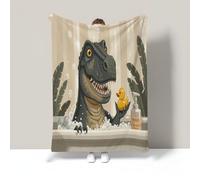 Manta con Estampado de Tiranosaurio Rex Bañera, 200x220cm 2 Cómoda Manta de Animales Dibujos Animados, Suave y Cálida Mantas de Sofá para Niñas, Niños, Adultos, Beige Verde Mantas de Sofá de Viaje
