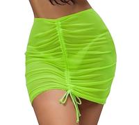 Manta con volantes envoltorios falda de playa envoltura brillante para trajes de baño hasta trim up falda bikini cordón falda Sheer Women Ups Beach Cover Bikinis Set, amarillo, XXL