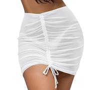 Manta con volantes envoltorios falda de playa envoltura brillante para trajes de baño hasta trim up falda bikini cordón falda Sheer Women Ups Beach Cover Bikinis Set, blanco, XL