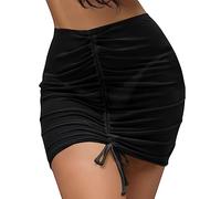 Manta con volantes envoltorios falda de playa envoltura brillante para trajes de baño hasta trim up falda bikini cordón falda Sheer Women Ups Beach Cover Bikinis Set, Le Noir, XL