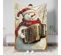 Manta de acordeón de muñeco de nieve, manta decorativa de muñeco de nieve rojo festivo, forro polar de felpa suave para vacaciones, invierno, Navidad, sofá, camping, viajes, todas las estaciones, 40 x