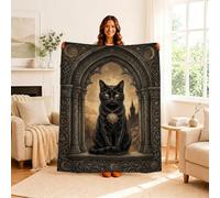 Manta de arte celestial de gato gótico, 101,6 x 127 cm | Arco arquitectónico gótico, manta de franela, motivos de luna celestial, estética gótica académica, arte felino místico