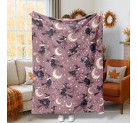 Manta de bruja para Halloween, luna, estrellas, Halloween, violeta, peluda, acogedora, ligera, decorativa, para sofá, cama, silla, coche, oficina, escritorio, 50 x 60 pulgadas