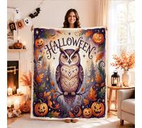 Manta de búho, diseño de calabazas de temporada de Halloween, color violeta, peluda, acogedora, ligera, decorativa, para sofá, cama, sillón reclinable, dormitorio, silla de regazo, 40 x 50 pulgadas