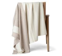 Manta de Cachemira 100% Pura, Ultra Suave, Tejida para sofá, sofá y Cama, tamaño Grande, 74 x 57 Pulgadas, patrón de Rayas Blancas, Beige y marrón