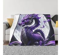 Manta de cama de 60 x 50 pulgadas, manta de franela de dragón morado y luna para sofá, manta reversible de felpa suave y acogedora para sofá, camping, todas las estaciones