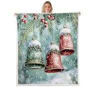 Manta de campanas de Navidad, manta de forro polar de Feliz Navidad, para niños, niñas, niños, adultos, hojas de acebo, bayas, mantas peludas de invierno, copo de nieve, manta Sherpa para decoración