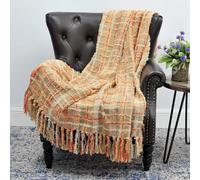 Manta de chenilla multicolor para sof Home Soft Things, color naranja quemado, 127 x 152 cm, suave, c lida y acogedora, con borlas, para sala de