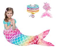 Manta de Cola de Sirena - Franela Manta Sirena para Niñas Adultos Pulsera de Horquilla de Lentejuelas Arcoíris Saco de Dormir De Sirena Regalo de Cumpleaños 140 x 60cm
