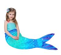 Manta de Cola de Sirena - Manta de Sirena para Niña 140 x 60 cm Manta de Cola de Sirena Súper Suave Todas Las Estaciones Bolsa de Dormir de Franela para Regalo de Cumpleaños Navidad (Azul & Verde)