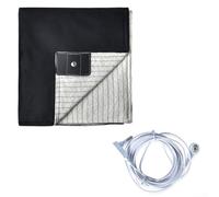 Manta de conexión a tierra con fibra plateada conductora y cordón para uso en interiores para apoyar el cuerpo y la relajación (negro)