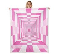 Manta de cuadrícula rosa y blanca, manta de forro polar cuadrada geométrica a cuadros para decoración de dormitorio, arte abstracto dinámico enrejado, mantas súper suaves para sofá para todas las