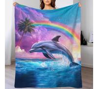Manta de delfín Saltando arcoíris, tamaño King, fácil de cuidar, Manta de Invierno para Adultos, para Cama tamaño Queen, para Pareja, Esposo, Esposa, Mujeres y Hombres, 100 x 130 cm
