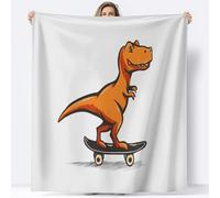 Manta de dibujos animados dinosaurio monopatín sofá cama, cuadros de minimalismo silla suave de franela, estampado - Mantas de forro polar cálido regalo decoración de hogar hogar, 180 x 200 cm