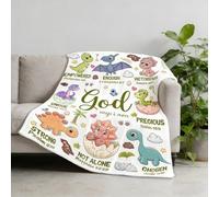 Manta de dinosaurio, manta de dinosaurio con texto en inglés "God says I Am Dino", manta con versículo bíblico, manta de felpa suave, inspiradora, religiosa, bautizo, regalos cristianos para niños