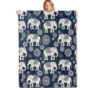Manta de Elefante y Mandala de 60x80 Pulgadas, Suave y Ligera, de Franela, con intrincados diseños Bohemios. Regalos para niños y Amantes de los Animales. Ideal para el sofá, Viajes, picnics y Deco