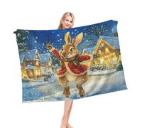 Manta De Felpa Danza Navideña De Animales con Pintura De Copos De Nieve, Noche Nevada Acogedor Manta Termica Resistente Colcha para Silla Oficina Invierno M