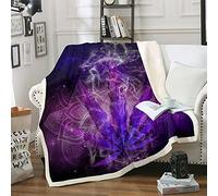 Manta de felpa de hoja de marihuana y mantas Galaxy Cannabis Leaves Sherpa para niños y niñas, marihuana, hierba de cáñamo, manta botánica difusa para cama, sofá, color morado y rey de 200 x 200 cm