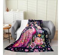 Manta de felpa de lujo de pavo real, manta de forro polar de franela de estilo chino con plumas de pavo real para niños, niñas, adolescentes, para todas las estaciones, manta de cama de flores