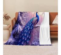Manta de Flanela para Sofá y Cama, Animales elegantes Bosque de pavos reales,Púrpura, Mantas Suave y Aterciopelada, Cálida Manta de Día, Lavable a Máquina, Ideal como Plaid Decorativo,200 x 200cm