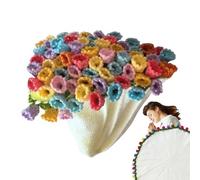 Manta de flores de ganchillo - 40 pulgadas hecho a mano grandes ganchos florales alfombra suave lavable a máquina | Manta tejida para habitación de bebé, decoración de vacaciones, para principiantes y
