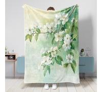 Manta de flores de jazmín de primavera de 50 x 60 pulgadas, bonita manta floral suave y acogedora para sofá, sala de estar, playa, viajes, jardín, plantas, decoración de sofá del hogar